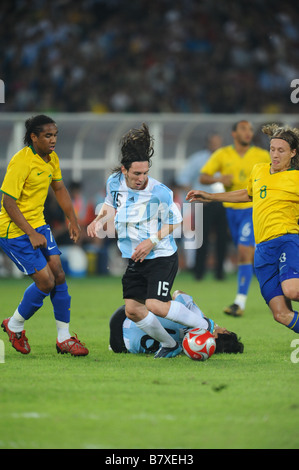 Lionel Messi ARG 19. August 2008 Fußball Beijing 2008 Olympische Spiele Herren Fußball Halbfinalspiel zwischen Argentinien und Brasilien Stockfoto