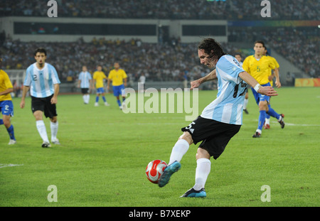 Lionel Messi ARG 19. August 2008 Fußball Beijing 2008 Olympische Spiele Herren Fußball Halbfinalspiel zwischen Argentinien und Brasilien Stockfoto