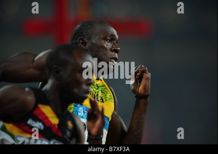 Usain Bolt JAM 20. August 2008 Leichtathletik Beijing 2008 Olympische Spiele Herren 200 m Finale im Nationalstadion in Peking China Usain Bolt gewann die Goldmedaille und stellte einen neuen 200 m-Weltrekord von 19 30 Sekunden Foto von Jun Tsukida AFLO SPORT 0003 Stockfoto