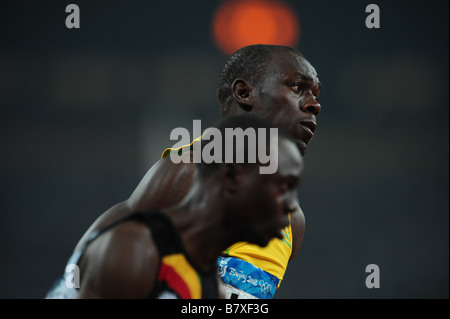 Usain Bolt JAM 20. August 2008 Leichtathletik Beijing 2008 Olympische Spiele Herren 200 m Finale im Nationalstadion in Peking China Usain Bolt gewann die Goldmedaille und stellte einen neuen 200 m-Weltrekord von 19 30 Sekunden Foto von Jun Tsukida AFLO SPORT 0003 Stockfoto