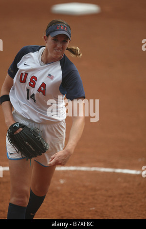 Monica Abbott USA 20. August 2008 Softball 2008 Beijing Olympischen Spiele Damen Halbfinale Spiel zwischen Japan 1 4 USA bei Fengtai Sports Center Softball Feld Peking China Photo von Koji Aoki AFLO SPORT 0008 Stockfoto