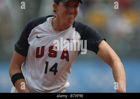 Monica Abbott USA 20. August 2008 Softball 2008 Beijing Olympischen Spiele Damen Halbfinale Spiel zwischen Japan 1 4 USA bei Fengtai Sports Center Softball Feld Peking China Photo von Koji Aoki AFLO SPORT 0008 Stockfoto