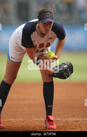 Monica Abbott USA 20. August 2008 Softball 2008 Beijing Olympischen Spiele Damen Halbfinale Spiel zwischen Japan 1 4 USA bei Fengtai Sports Center Softball Feld Peking China Photo von Koji Aoki AFLO SPORT 0008 Stockfoto