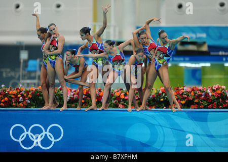 Spanien-Team Gruppe ESP 22. August 2008 Synchronschwimmen Beijing 2008 Olympische Spiele Team Event technische Routine im National Aquatics Center in Peking China Photo von Jun Tsukida AFLO SPORT 0003 Stockfoto