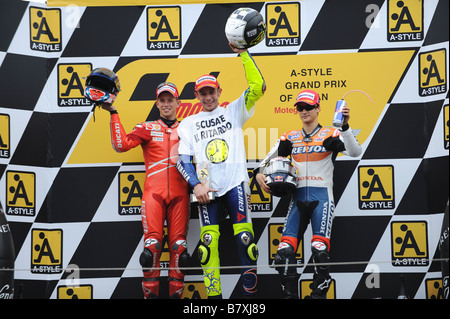 L, R Casey Stoner Ducati Valentino Rossi Fiat Yamaha Dani Pedrosa Repsol Honda 28. September 2008 Motor Valentino Rossi ITA Stockfoto