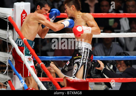 L, R Alejandro Valdez Hozumi Hasegawa 16. Oktober 2008 World Boxing Council WBC Bantam Gewicht Titelkampf im Yoyogi 1. Turnhallen Stockfoto