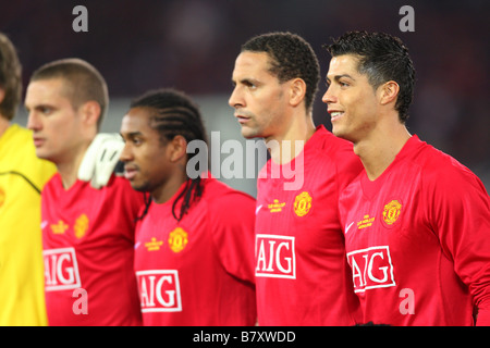 L, R Nemanja Vidic Mann U Anderson Mann U Rio Ferdinand Mann U Cristiano Ronaldo Mann U 18. Dezember 2008 Fußball FIFA Club World Stockfoto