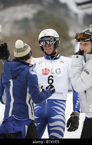 Patrick Bussler GER 21. Januar 2009 Snowboarden Bronze Medaillengewinner Patrick Bussler 6 Deutschland nimmt 3. Platz während der FIS Snowboard WM Herren Parallelslalom in Hoengseong Südkorea Foto von Hiroyuki Sato AFLO 2016 Stockfoto