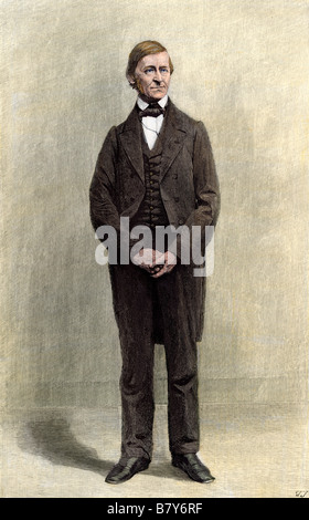 Ralph Waldo Emerson portrait stehen. Hand - farbige Holzschnitt Stockfoto