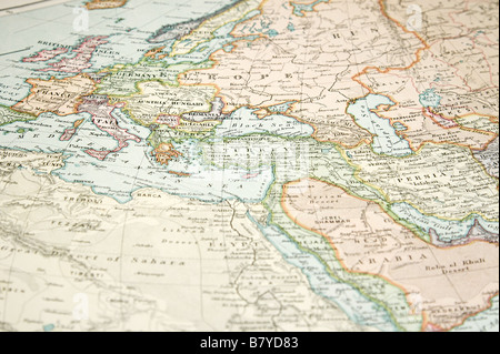 Jahrgang 1907 Copyright abgelaufen Karte von Europa und Asien Stockfoto