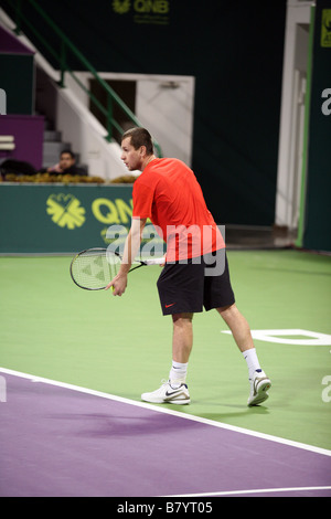 Karol Beck der Slowakei spielt Rafael Nadal bei den Qatar Open 7. Januar 2009 Stockfoto