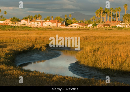 Häuser entlang Tijuana Mündung, mexikanisch amerikanischen Grenze, Gebiet von San Diego, California Stockfoto