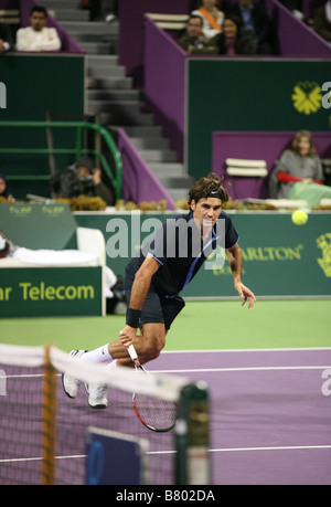 Roger Federer oder in der Schweiz spielt Andreas Seppi in Italien am 7. Januar 2009 in Qatar ExxonMobil Open Stockfoto