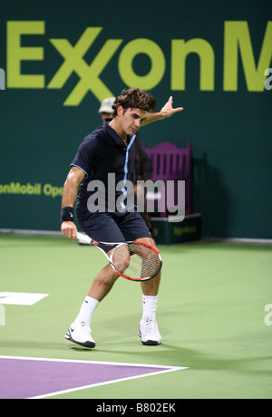 Roger Federer oder in der Schweiz spielt Andreas Seppi in Italien am 7. Januar 2009 in Qatar ExxonMobil Open Stockfoto