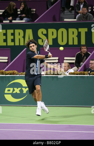 Roger Federer oder in der Schweiz spielt Andreas Seppi in Italien am 7. Januar 2009 in Qatar ExxonMobil Open Stockfoto