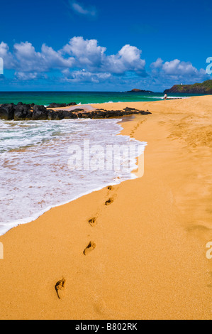 Frau zu Fuß entlang Secret Beach Kauapea Strand Insel Kauai Hawaii Stockfoto