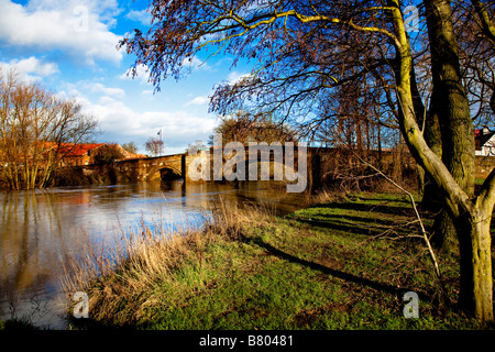 Der Fluss Derwent läuft hoch im Winter Stamford Bridge East Yorkshire Stockfoto