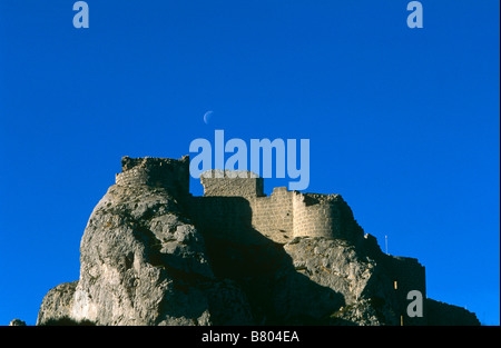 Frankreich. Ruinen der mittelalterlichen Burg Peyrepertuse, die spektakulärsten Ruinen mit Katharer-Geschichte Stockfoto