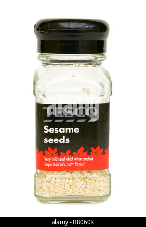 Glas Jar von Tesco Produkte Sesam Stockfoto