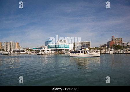 Marina-Buchsen und Skyline vom Bayfront Park auf Sarasota Bay in Sarasota Florida Stockfoto