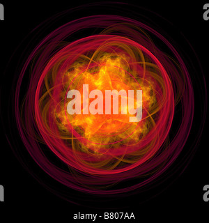 Eine Runde orange Fraktale auf schwarzem Hintergrund Stockfoto