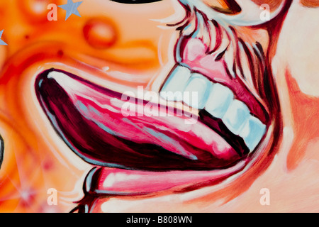 Mann, die Zunge aus bemalten Wandkunst Stockfoto