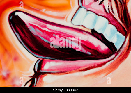 Mann, die Zunge aus bemalten Wandkunst Stockfoto