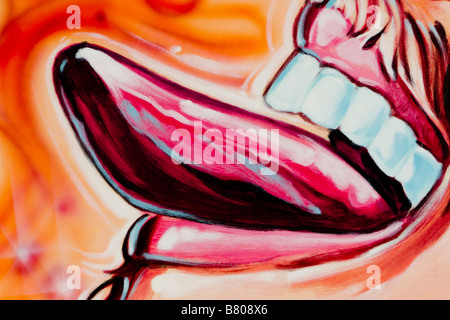 Mann, die Zunge aus bemalten Wandkunst Stockfoto