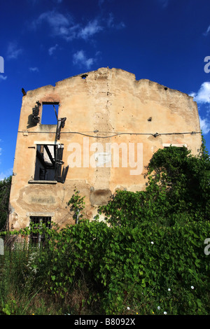 Rückseite einer alten ärztliche-niedergebrannt Bauernhaus in Italien, die Pflanzen drüber wachsen Stockfoto