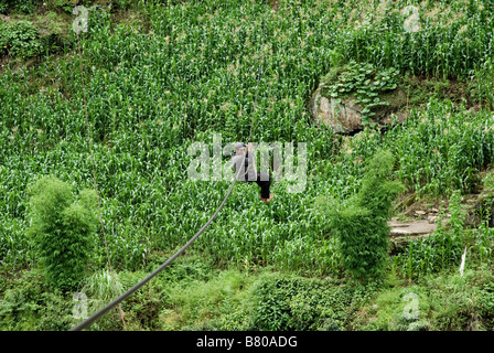 Lisu Minderheit überqueren Nu River, Yunnan, China. Stockfoto