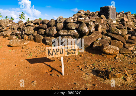 Kapu-Schild am Poli'ahu Heiau Tempel Wailua River State Park Insel Kauai Hawaii Stockfoto