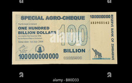 Simbabwe 100 Milliarden Dollar-note Stockfoto