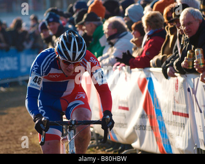 Britische Konkurrent auf der Weltmeisterschaft Cyclecross in Hoogerheide Niederlande Stockfoto