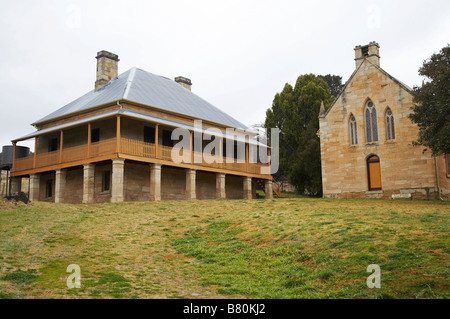 Presbyterium und St Bernards katholische Kirche 1848 Hartley historische Stätte in der Nähe von Lithgow Blue Mountains New South Wales Australien Stockfoto