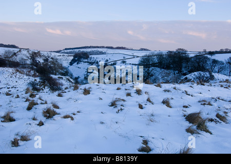 Winterschnee, Lathkill Dale, Derbyshire Peak District, UK Stockfoto