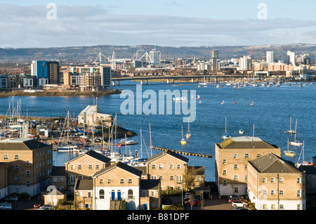 Ansicht von Cardiff und die Bucht von den Höhen des Penarth in Süd-Wales Stockfoto