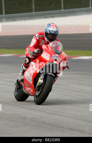 Amerikanische Nicky Hayden von Ducati Marlboro Team beim offiziellen MotoGP Test in Sepang Malaysia am 7. Februar 2009. Stockfoto