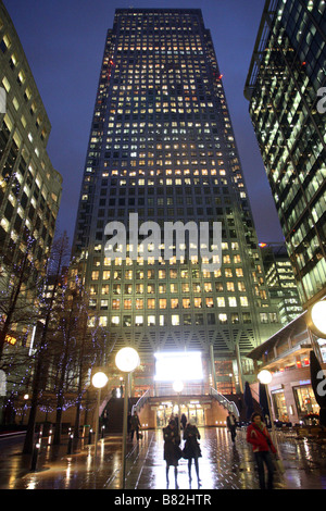 One Canada Square, das höchste Gebäude in Großbritannien, befindet sich in Canary Wharf. Stockfoto