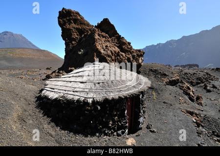 Traditionelle Caldera Hütte, Pico de Fogo, Fogo Island, Cape Verde, Afrika Stockfoto