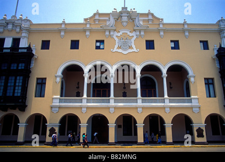 Rathaus, Ayuntamiento, Palacio Municipal, Plaza de Armas, Lima, Lima, Peru, Südamerika Stockfoto