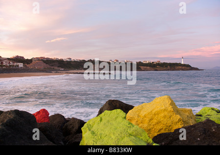 Morgendämmerung am Chambre d Amour Strand in Anglet-France Stockfoto