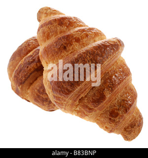 zwei Croissant eine Bäckerei Produkt A Sweet roll es ist isoliert auf weißem Hintergrund Stockfoto