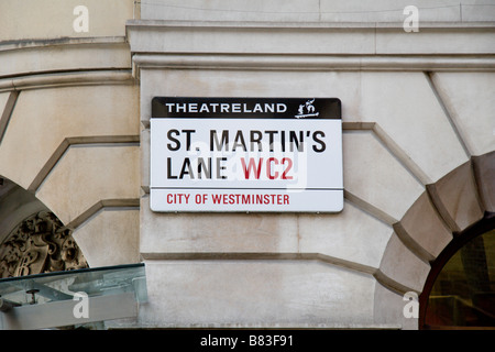 Straßenschild für St Martins Lane, Westminster, London.  Jan 2009 Stockfoto