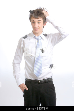 A Business-Mann zog seine Haare heraus im Studio gestresst Stockfoto