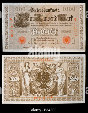 Deutsch-1000-Mark-Banknote datiert 21. April 1910 Stockfoto