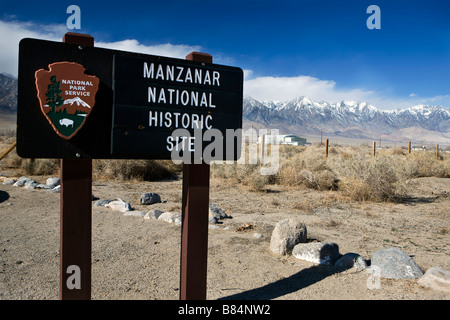 National Park Service Willkommensschild, Manzanar National Historic Site Unabhängigkeit Kalifornien Stockfoto