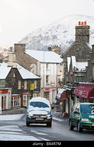 Schnee über Ambleside in den Lake District National Park Cumbria UK Stockfoto