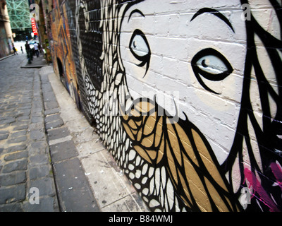 Graffiti bemalte Wände von Hosier Lane, hinunter zum Federation Square, Melbourne, Victoria, Australien. Keine PR oder Herr Stockfoto