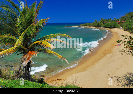 Der Strand von Kuppeln aus dem Punta Higüero Leuchtturm (El Faro Park) in Rincón, Puerto Rico. Stockfoto