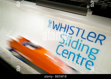 Bob-Wettbewerb im Whistler Sliding Centre Stockfoto